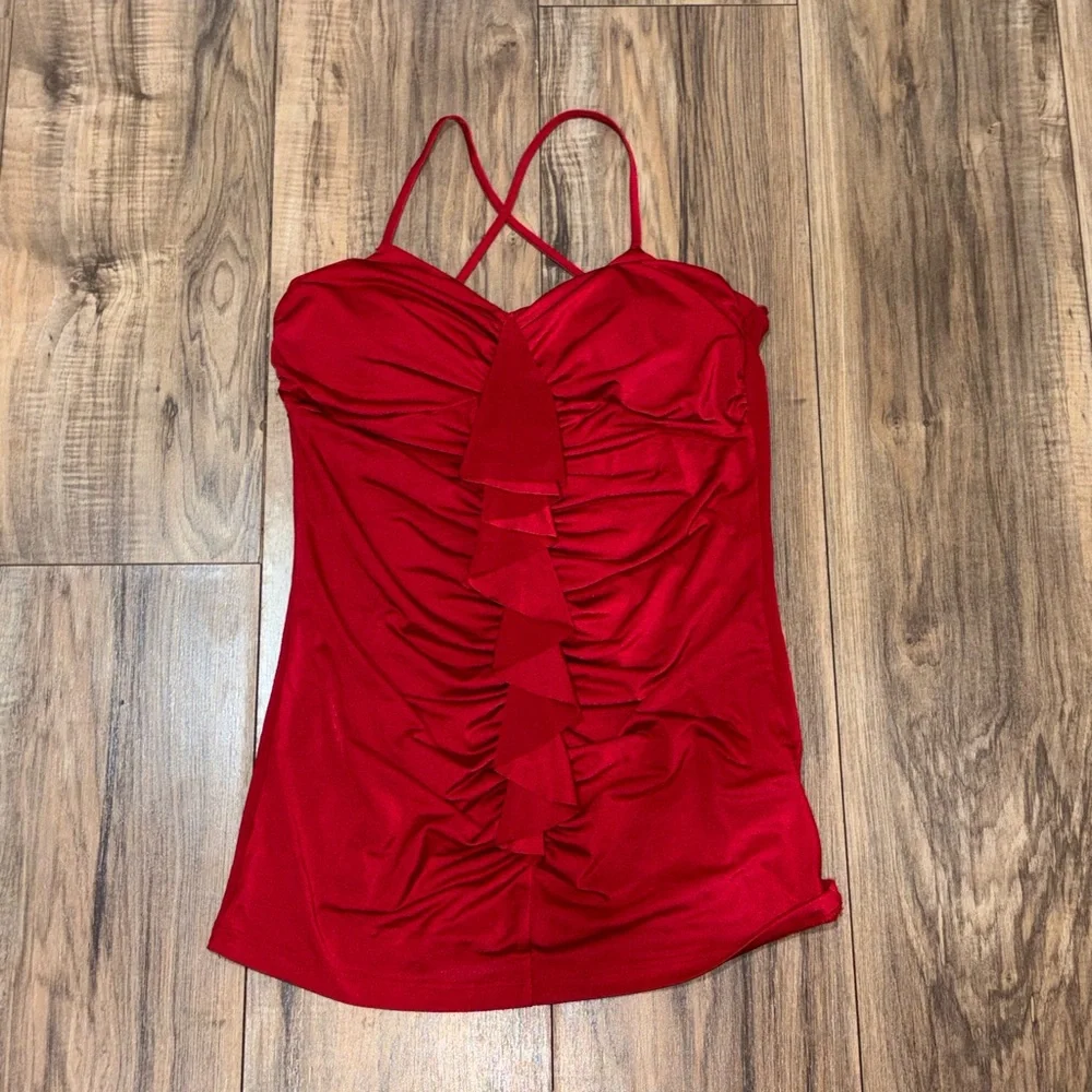 Red Ruched Ruffle Cami Top - Women - Picture 5 of 7